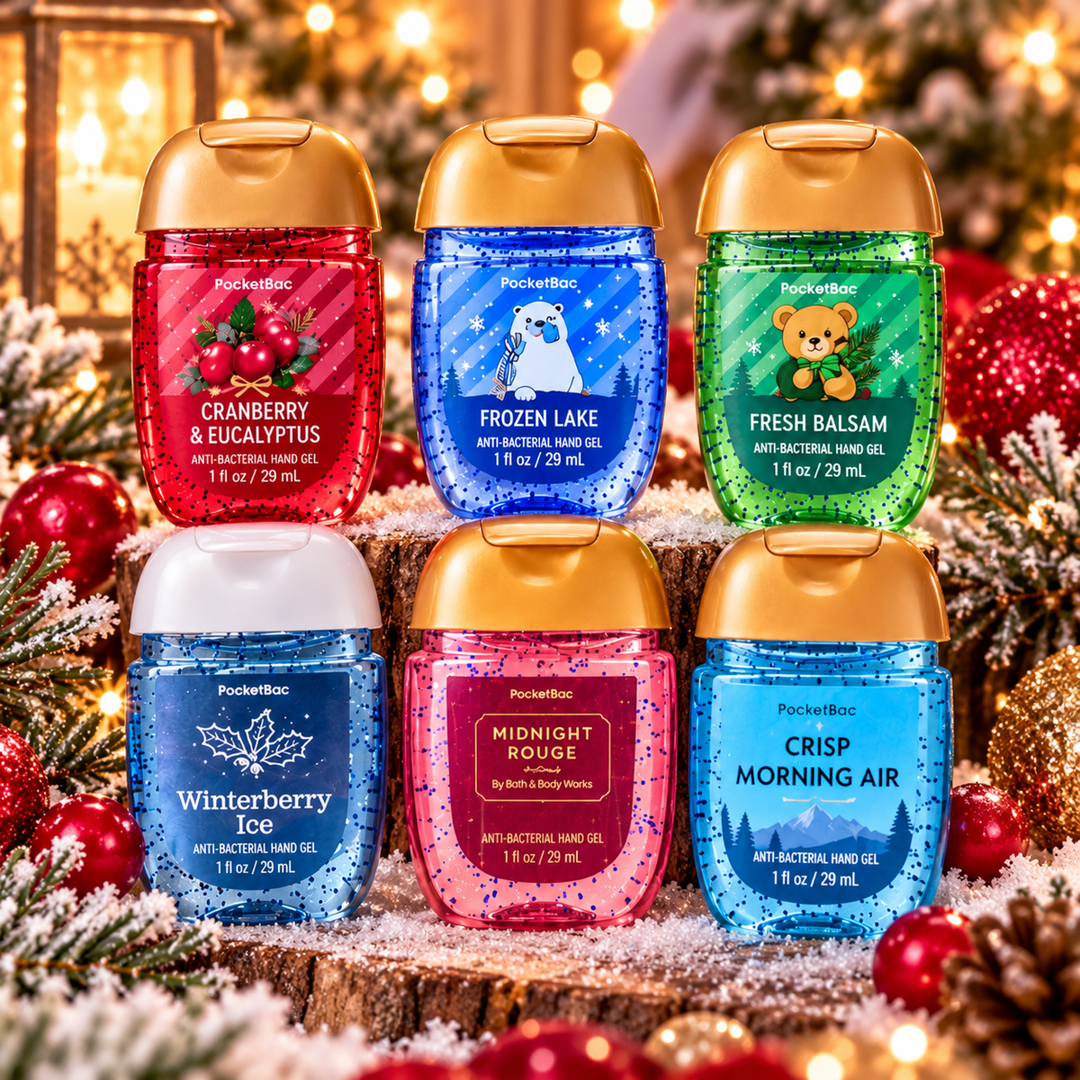 Bath & Body Works Christmas PocketBac Hand Sanitizer Bundle - Set of 6