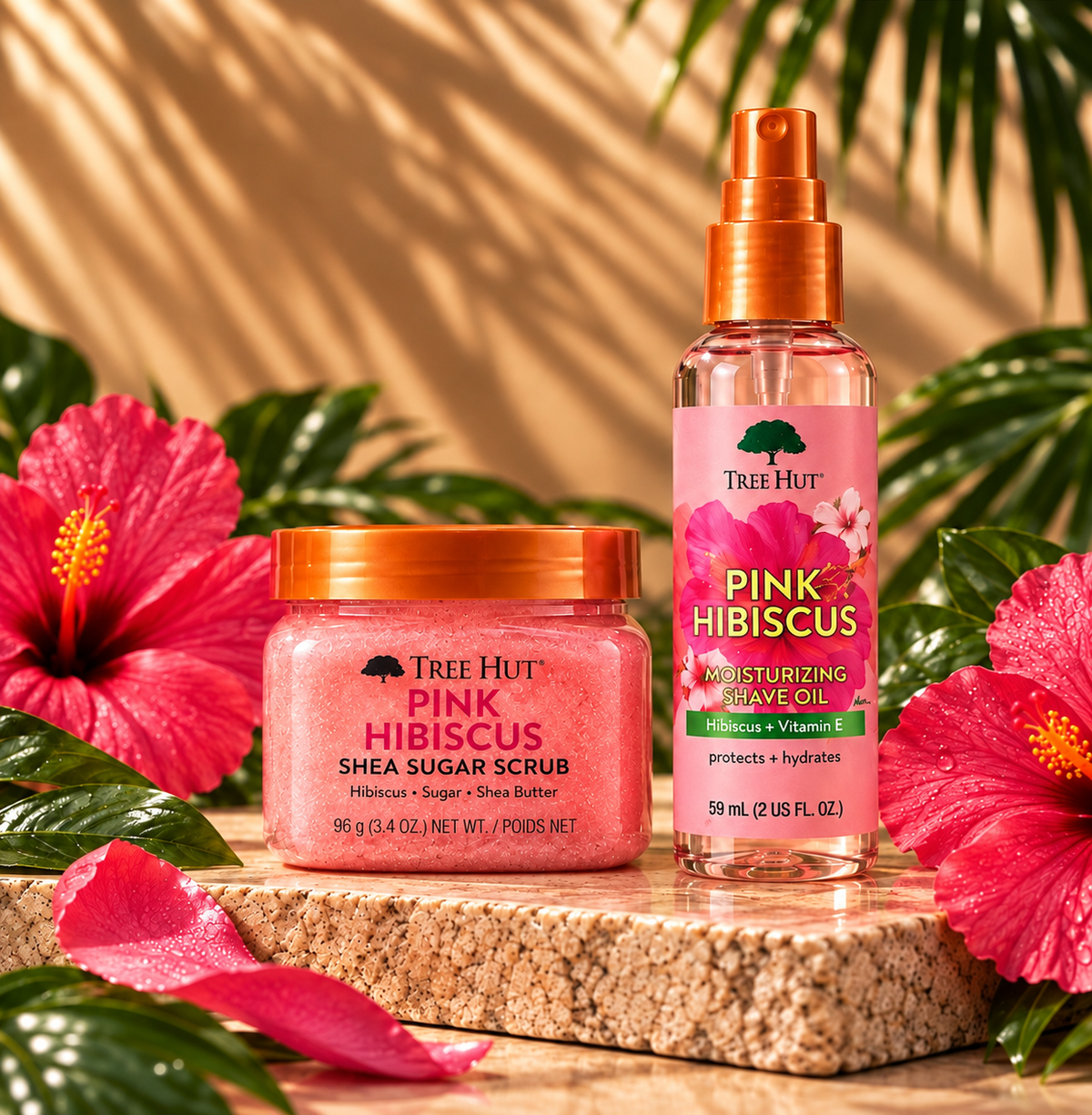 Tree Hut Pink Hibiscus Gift Set – Scrub & Shave Oil Minis