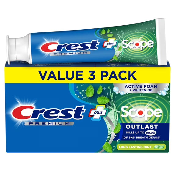Crest Premium Plus Scope Outlast Toothpaste – Long Lasting Mint (3 Pack)