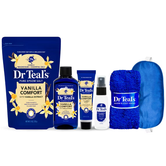 Dr Teal’s Wellness Essentials Vanilla Comfort Bath & Body Gift Set – 6 Piece
