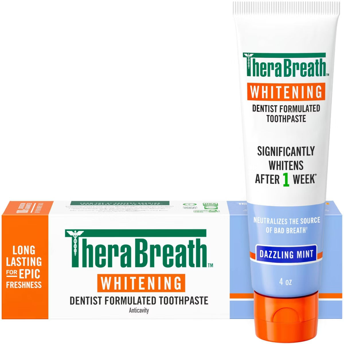 TheraBreath Whitening Fluoride Toothpaste – Dazzling Mint 113g (4oz)