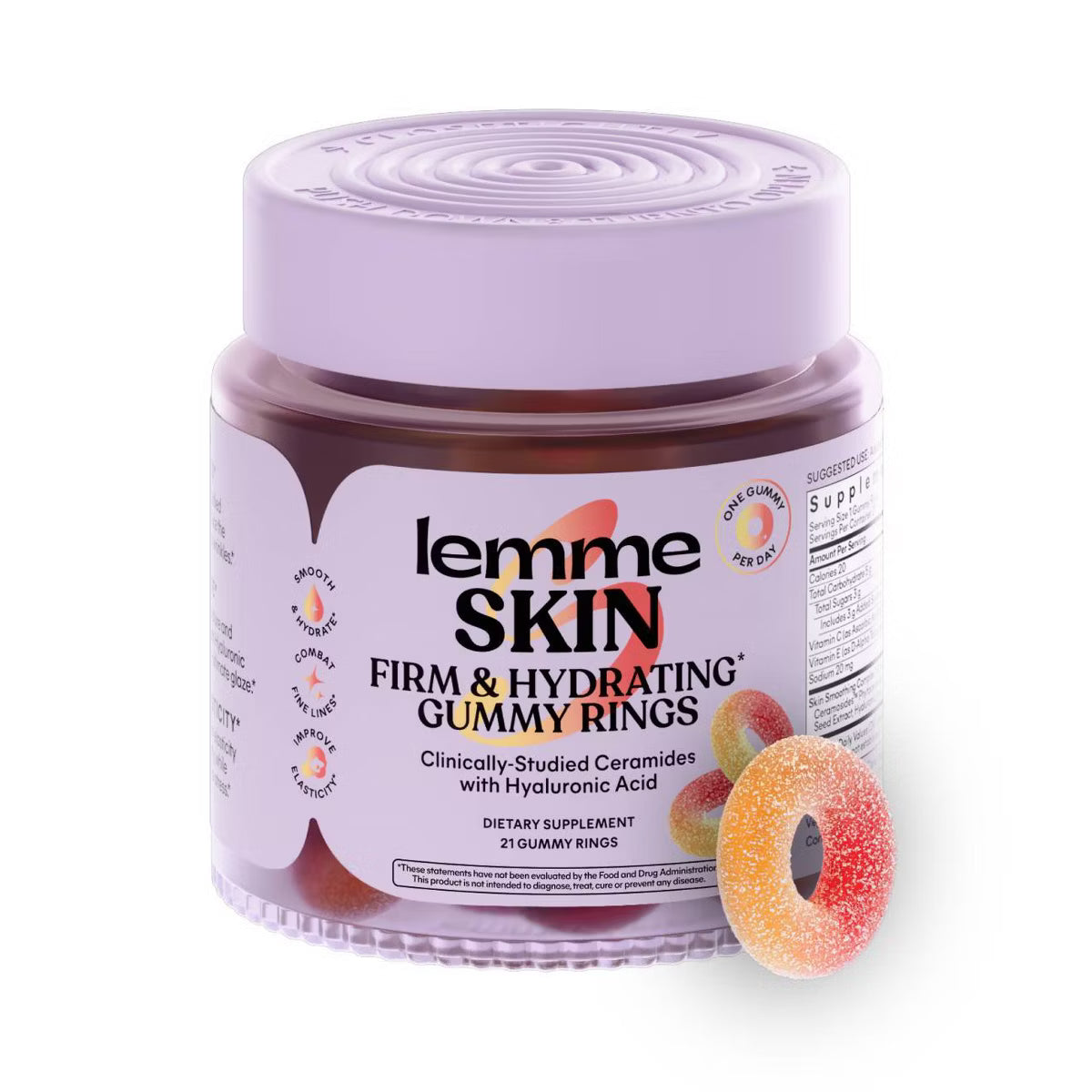 Lemme Skin Firming & Hydrating Gummy Rings – Peach Flavour (21 Gummies)