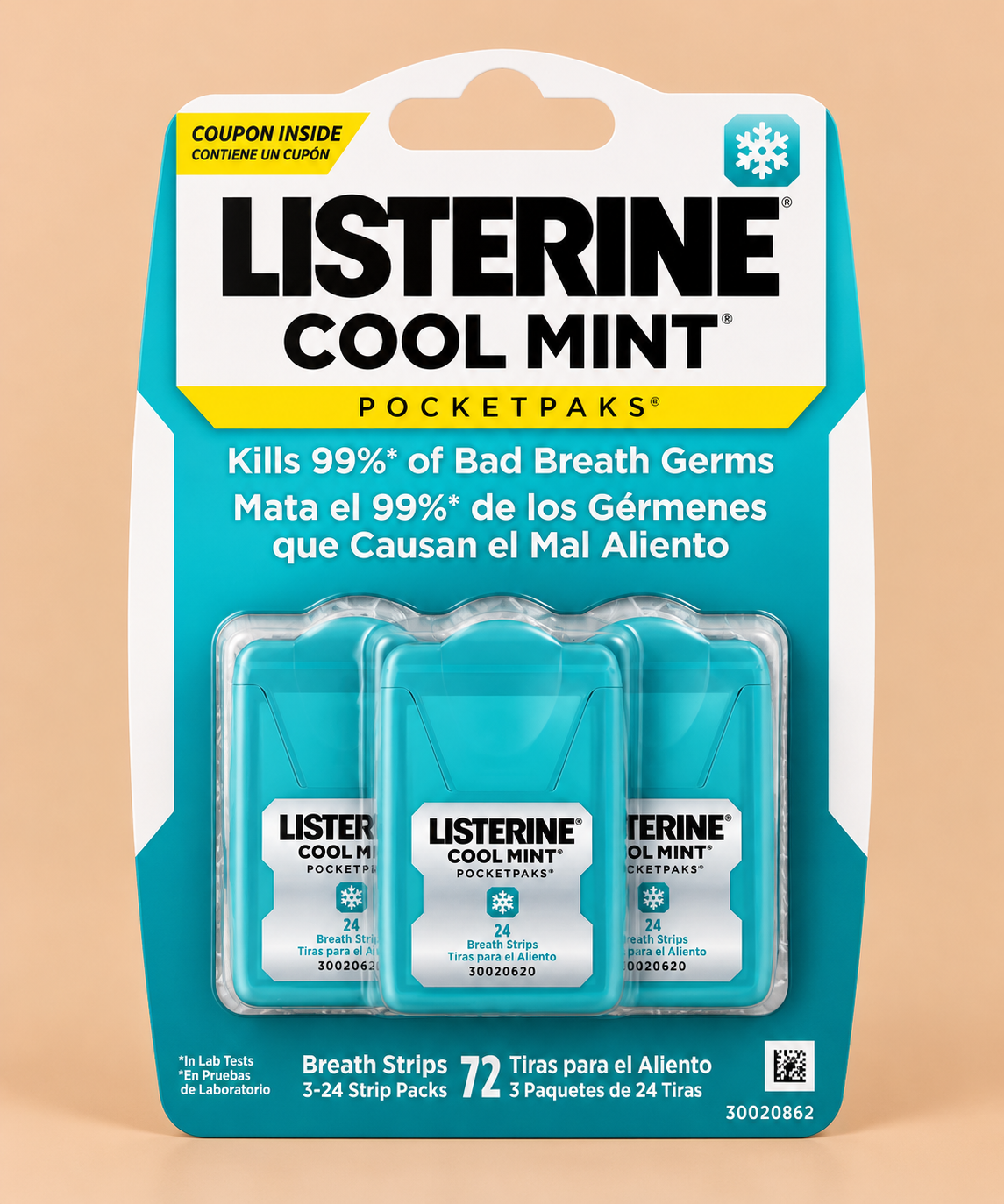 Listerine Cool Mint Pocketpaks Breath Strips – 72 Strips (3 Pack)