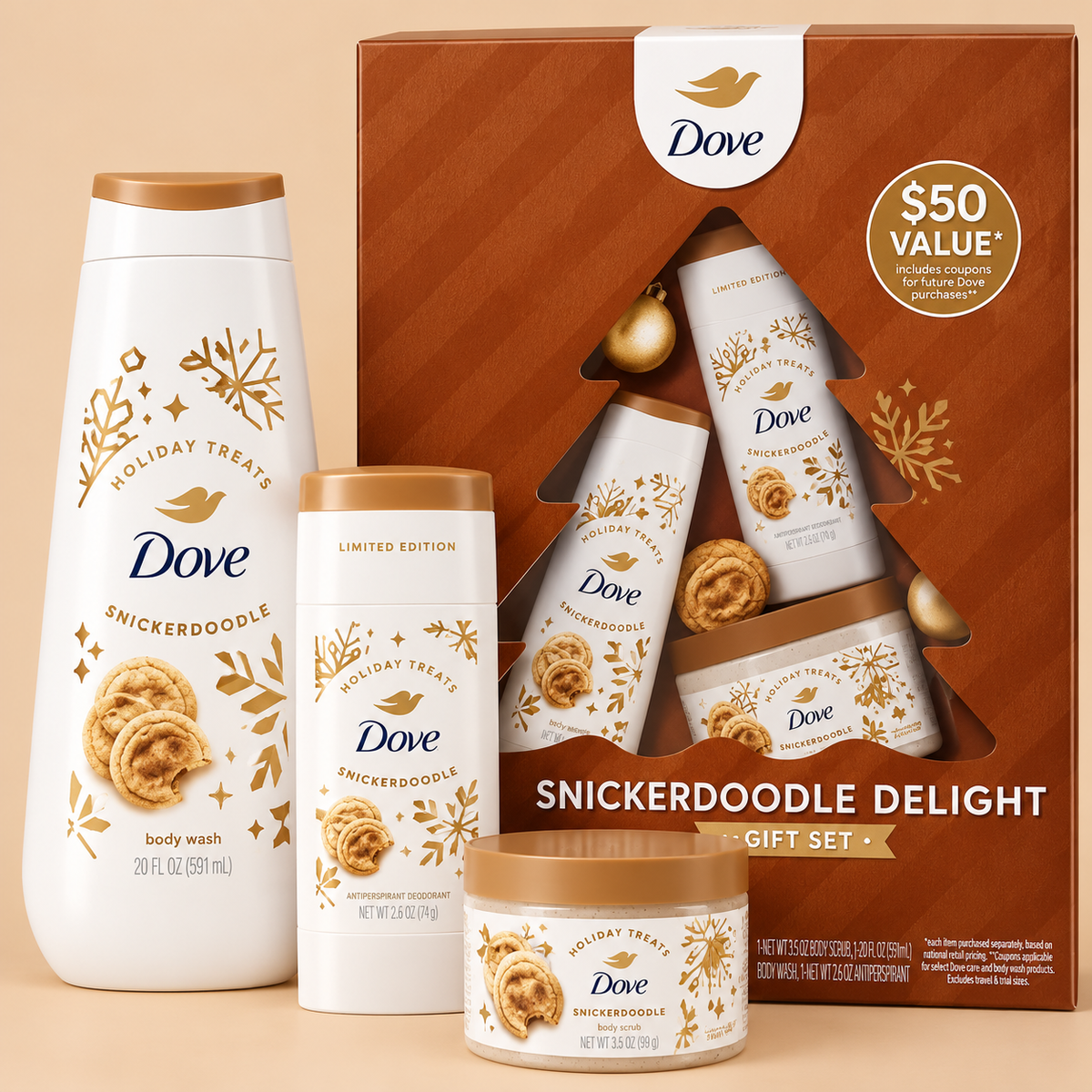 Dove Holiday Treats Snickerdoodle Delight Gift Set – Limited Edition (3-Piece Set)