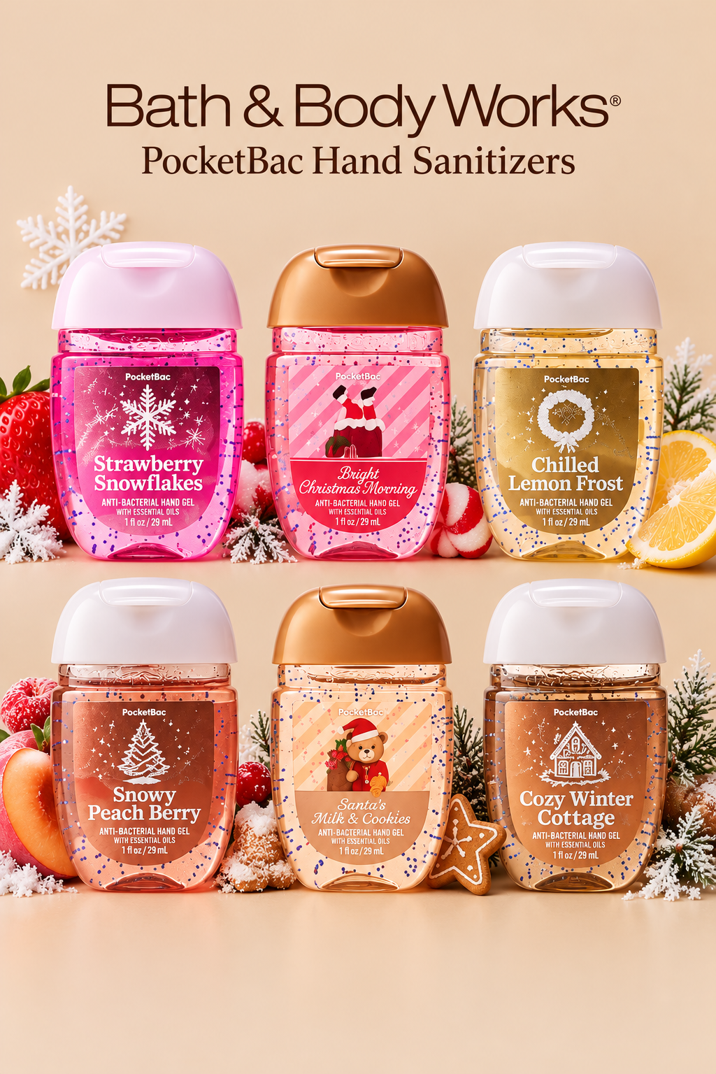 Bath & Body Works Christmas PocketBac Hand Sanitizer Bundle – Set of 6