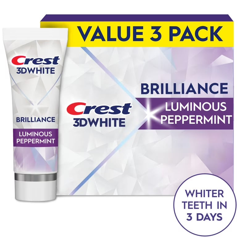 Crest 3D White Brilliance Luminous Peppermint Whitening Toothpaste – Value 3 Pack