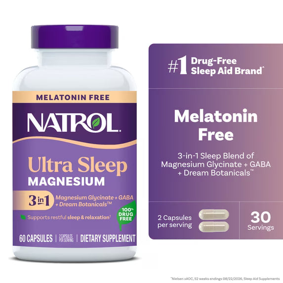 Natrol Ultra Sleep Magnesium 3-in-1 – Melatonin Free – 60 Capsules