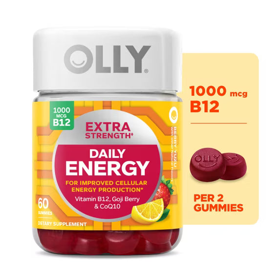 OLLY Extra Strength Daily Energy Gummies – Vitamin B12 & CoQ10 – 60 Gummies